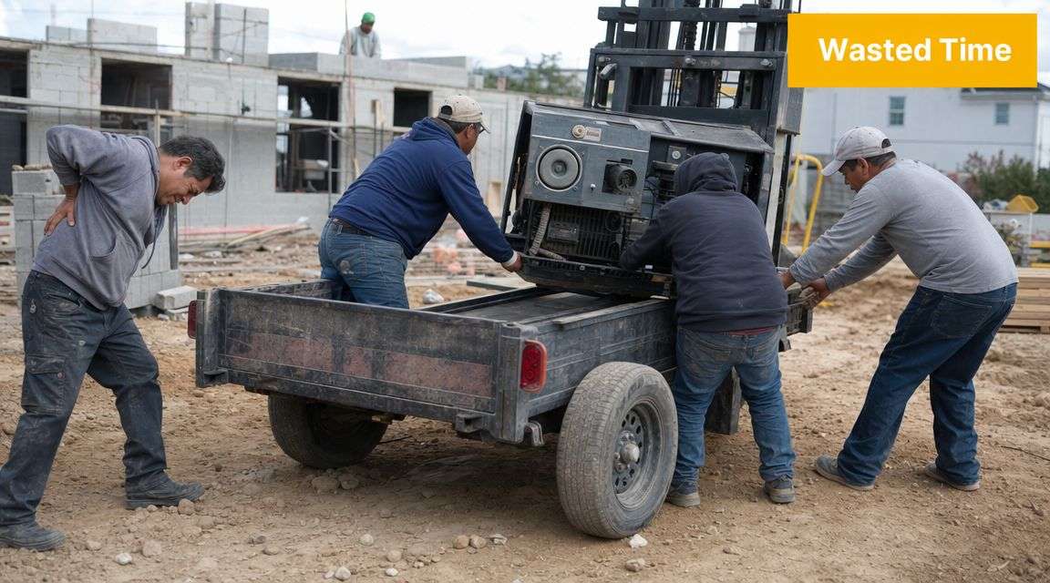 construction work trailers manual labor Construction Work Trailers the Complete Buyer's Guide 2026 That's why construction work trailers deserve the same scrutiny as a skid steer, loader, or truck. They don't just move equipment. They shape loading speed, unloading control, theft exposure, road compliance, and how much paid labor gets burned on tasks that should be routine. Four construction workers manually lifting and moving a heavy machine onto a trailer on a work site.