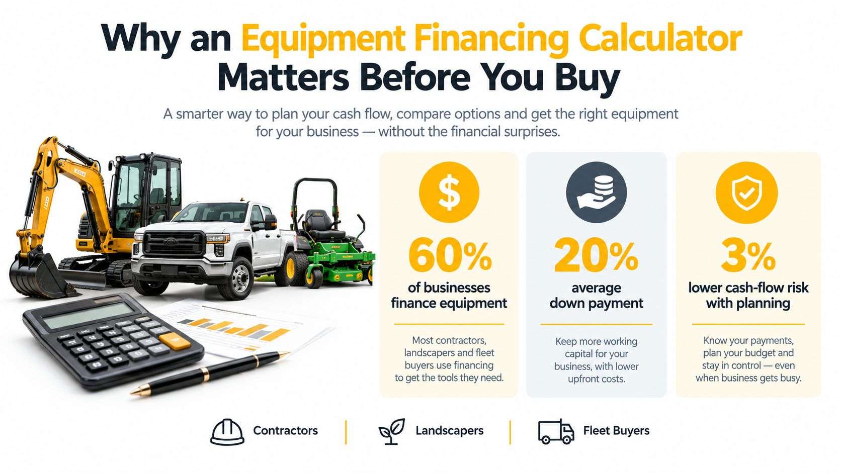 An infographic illustrating the importance of using an equipment financing calculator for business planning and cost management.